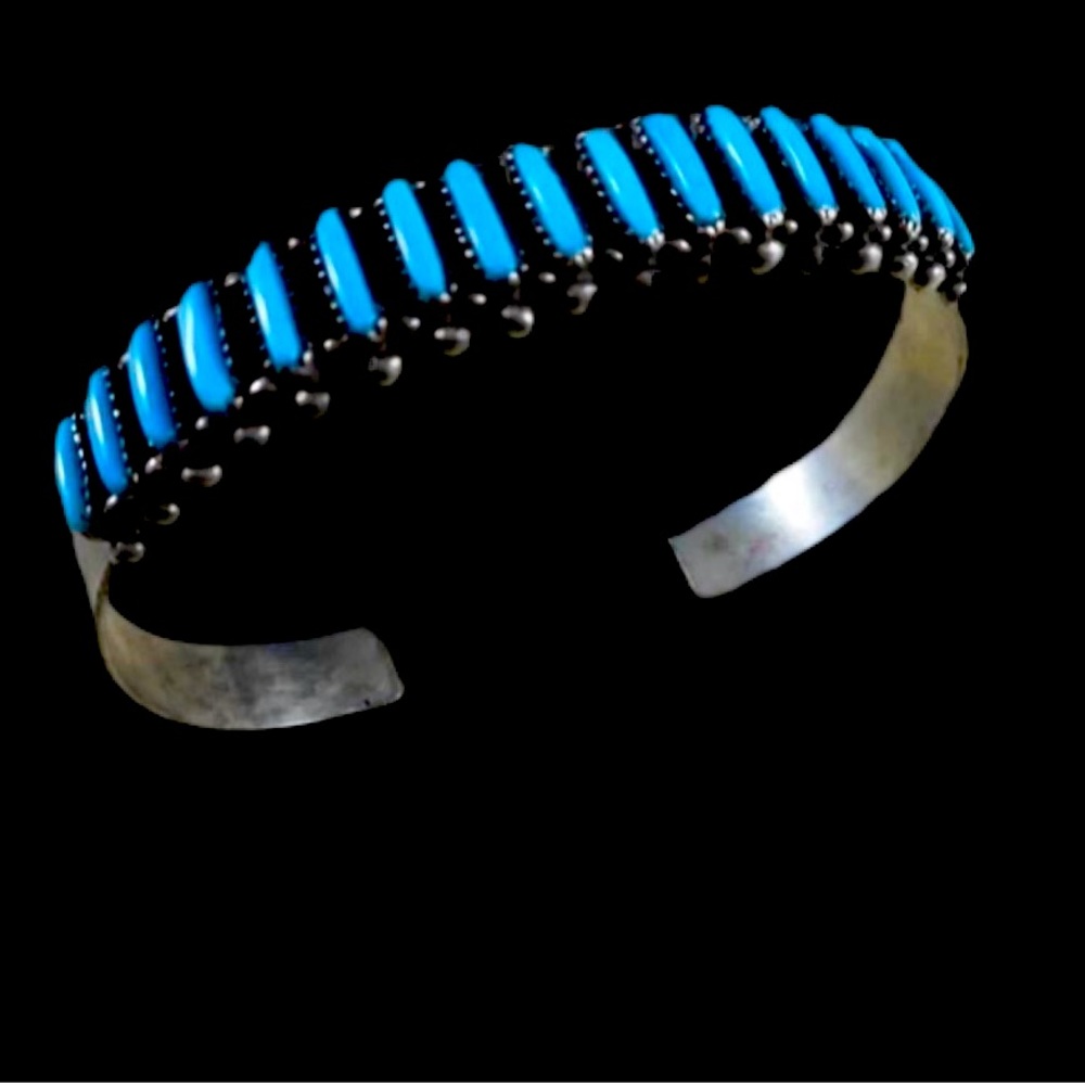 Vintage Native American Petite Point Cuff signed by Zuni Artist